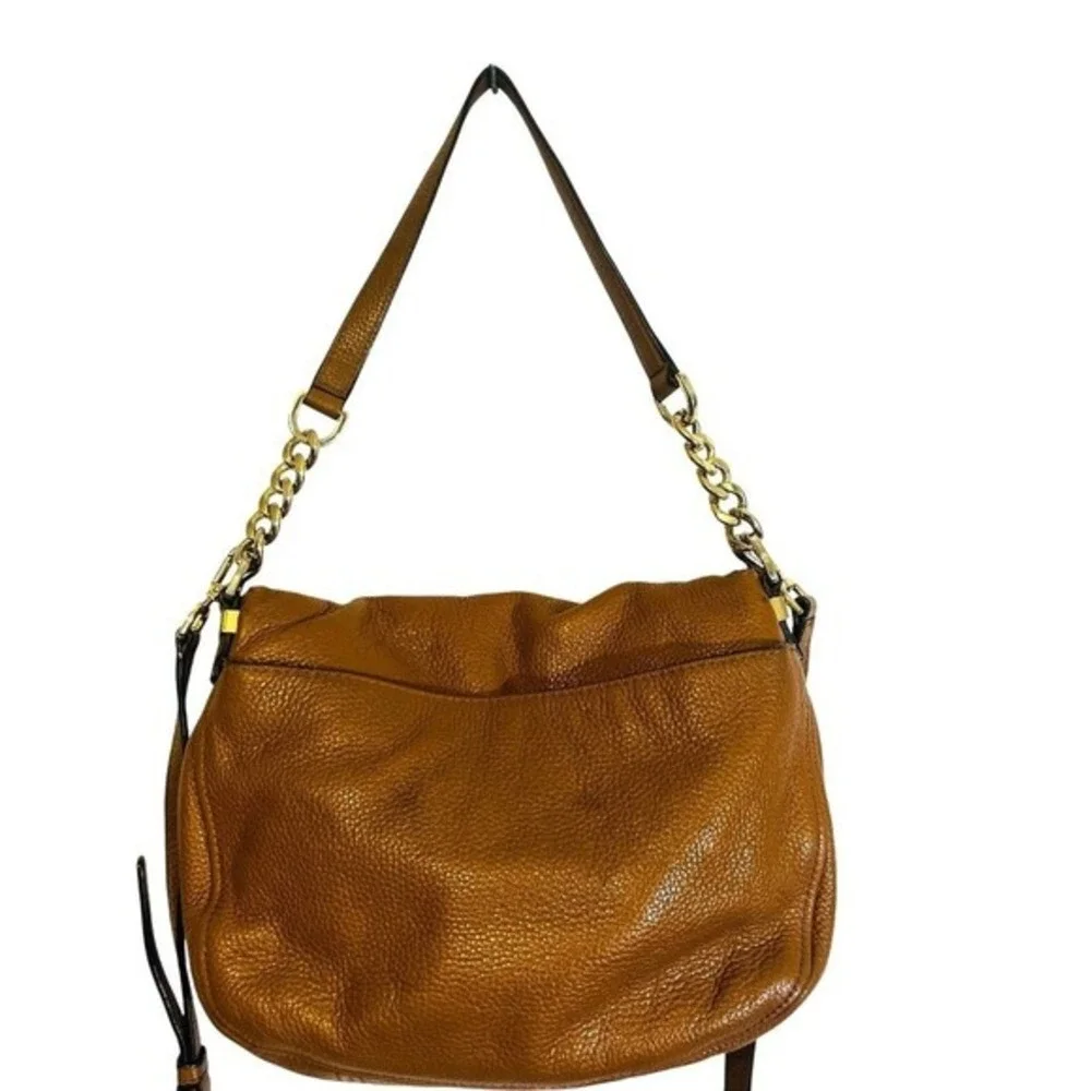 Michael Kors Bedford Flap Shoulder Crossbody Bag Purse Pebbled Leather Brown‎